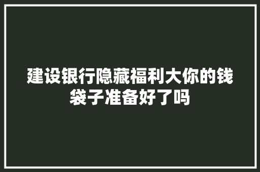 建设银行隐藏福利大你的钱袋子准备好了吗