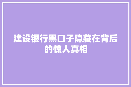 建设银行黑口子隐藏在背后的惊人真相