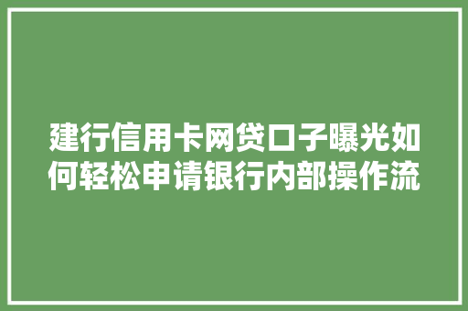 建行信用卡网贷口子曝光如何轻松申请银行内部操作流程