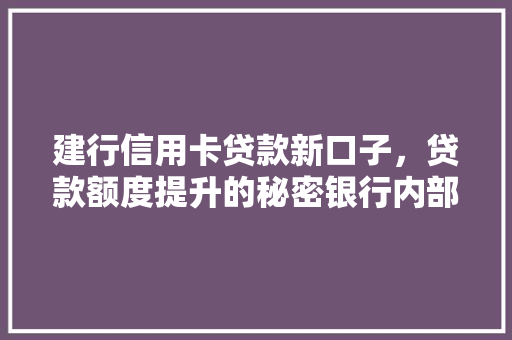 建行信用卡贷款新口子，贷款额度提升的秘密银行内部操作