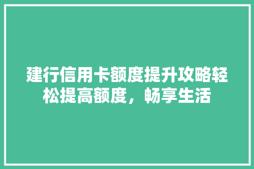 建行信用卡额度提升攻略轻松提高额度，畅享生活
