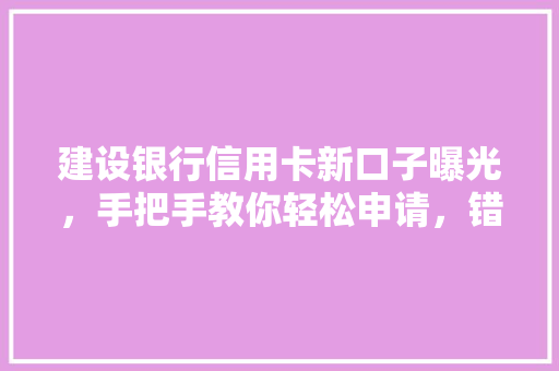 建设银行信用卡新口子曝光，手把手教你轻松申请，错过就亏大了