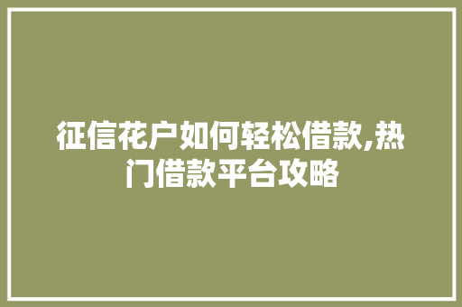 征信花户如何轻松借款,热门借款平台攻略