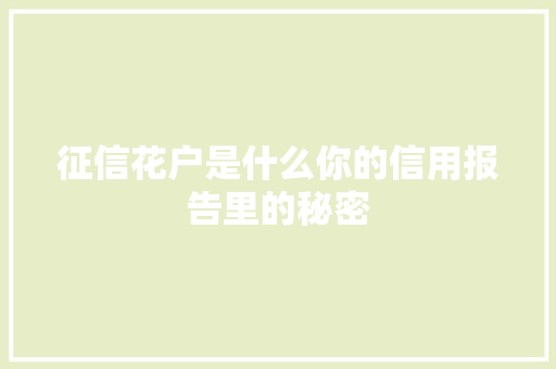 征信花户是什么你的信用报告里的秘密