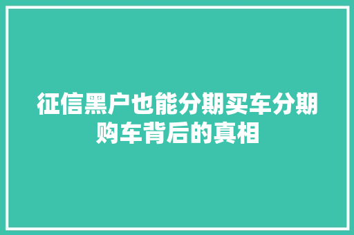 征信黑户也能分期买车分期购车背后的真相