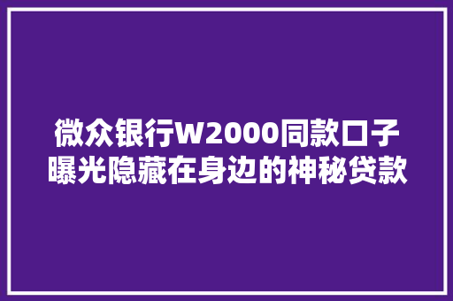 微众银行W2000同款口子曝光隐藏在身边的神秘贷款
