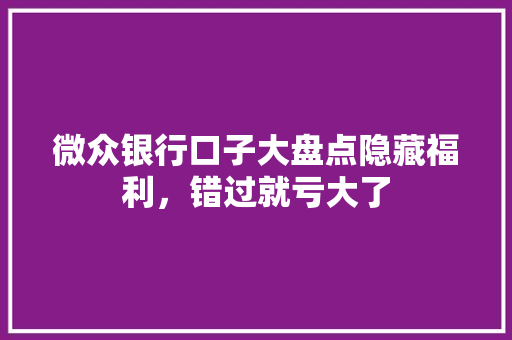 微众银行口子大盘点隐藏福利，错过就亏大了