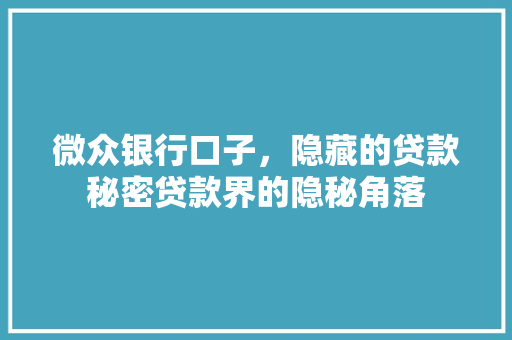 微众银行口子，隐藏的贷款秘密贷款界的隐秘角落