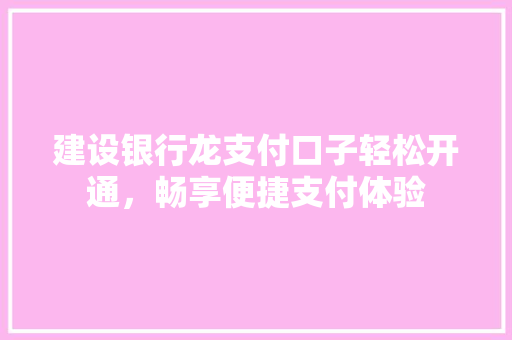 建设银行龙支付口子轻松开通，畅享便捷支付体验