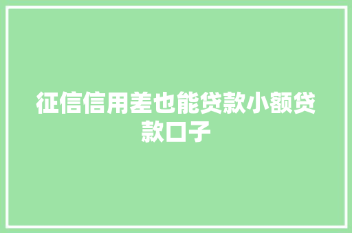 征信信用差也能贷款小额贷款口子
