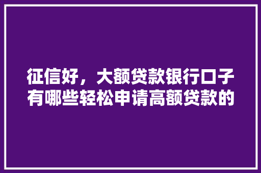 征信好，大额贷款银行口子有哪些轻松申请高额贷款的秘密全在这里