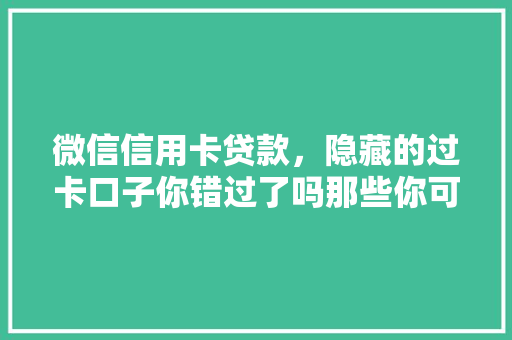 微信信用卡贷款，隐藏的过卡口子你错过了吗那些你可能不知道的细节