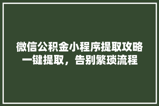 微信公积金小程序提取攻略一键提取，告别繁琐流程
