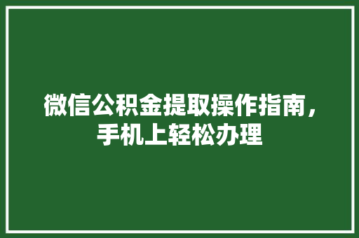 微信公积金提取操作指南，手机上轻松办理