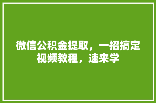 微信公积金提取，一招搞定视频教程，速来学