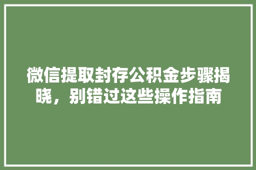 微信提取封存公积金步骤揭晓，别错过这些操作指南