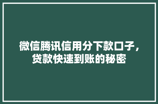 微信腾讯信用分下款口子，贷款快速到账的秘密