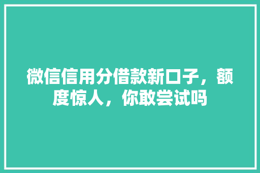 微信信用分借款新口子，额度惊人，你敢尝试吗