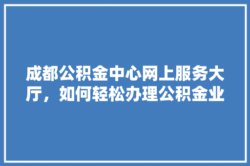 成都公积金中心网上服务大厅，如何轻松办理公积金业务高效操作指南