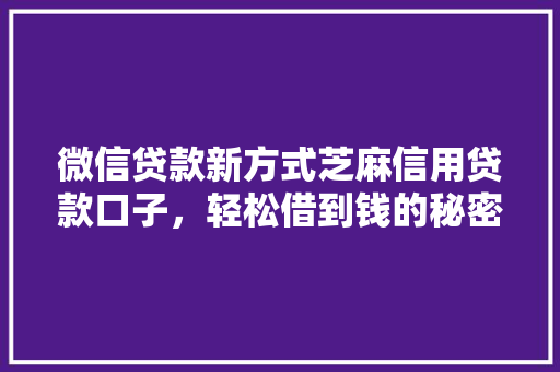 微信贷款新方式芝麻信用贷款口子，轻松借到钱的秘密