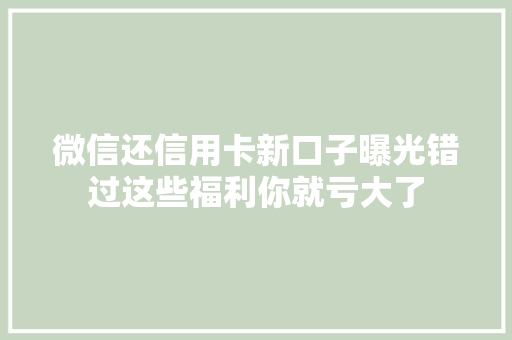微信还信用卡新口子曝光错过这些福利你就亏大了