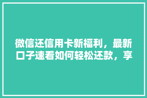 微信还信用卡新福利，最新口子速看如何轻松还款，享受优惠