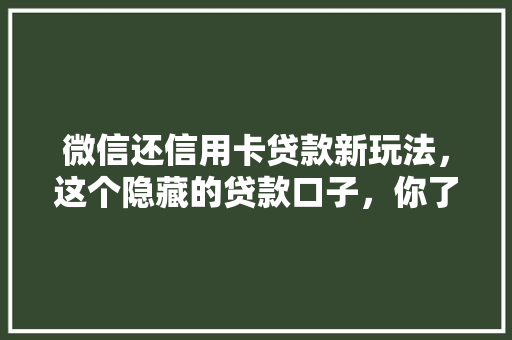 微信还信用卡贷款新玩法，这个隐藏的贷款口子，你了解吗