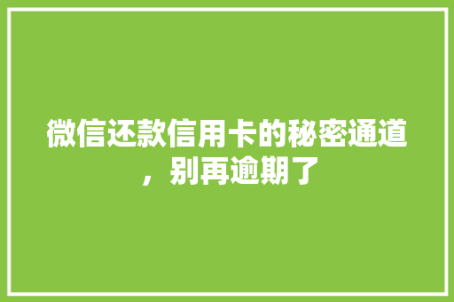 微信还款信用卡的秘密通道，别再逾期了