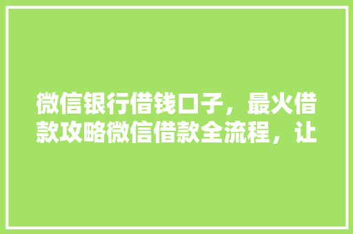 微信银行借钱口子，最火借款攻略微信借款全流程，让你轻松借到钱
