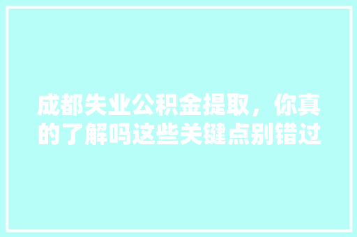 成都失业公积金提取，你真的了解吗这些关键点别错过
