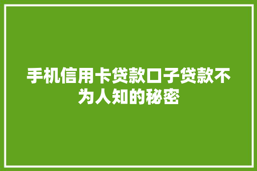 手机信用卡贷款口子贷款不为人知的秘密