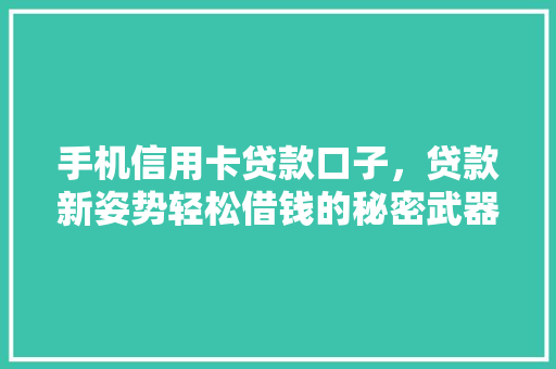 手机信用卡贷款口子，贷款新姿势轻松借钱的秘密武器