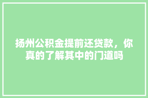 扬州公积金提前还贷款，你真的了解其中的门道吗