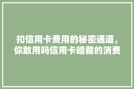 扣信用卡费用的秘密通道，你敢用吗信用卡暗藏的消费陷阱
