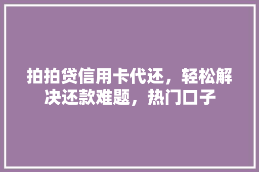 拍拍贷信用卡代还，轻松解决还款难题，热门口子