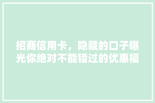 招商信用卡，隐藏的口子曝光你绝对不能错过的优惠福利