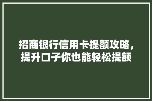 招商银行信用卡提额攻略，提升口子你也能轻松提额