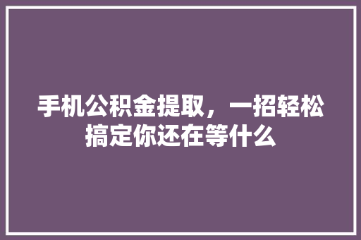 手机公积金提取，一招轻松搞定你还在等什么