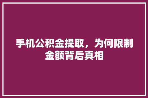 手机公积金提取，为何限制金额背后真相