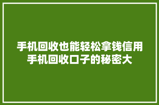 手机回收也能轻松拿钱信用手机回收口子的秘密大