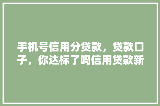 手机号信用分贷款，贷款口子，你达标了吗信用贷款新趋势