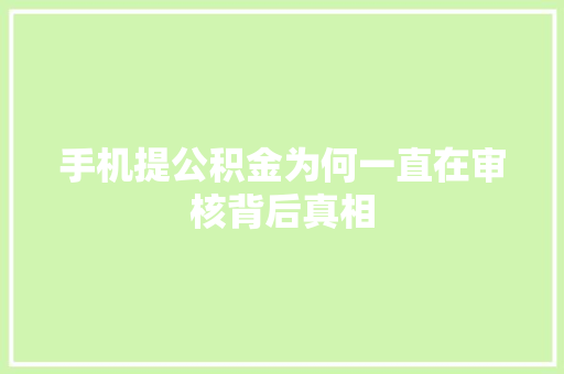 手机提公积金为何一直在审核背后真相