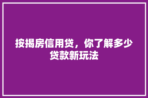 按揭房信用贷，你了解多少贷款新玩法