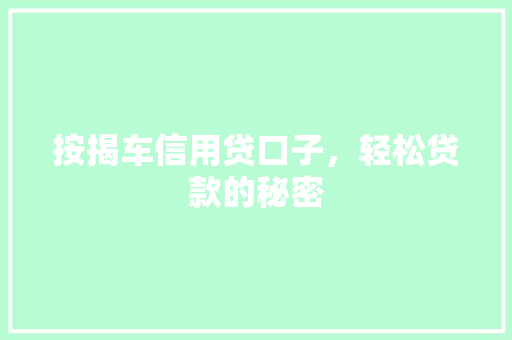 按揭车信用贷口子，轻松贷款的秘密