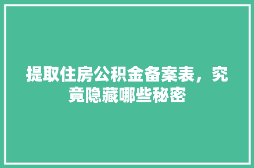 提取住房公积金备案表，究竟隐藏哪些秘密