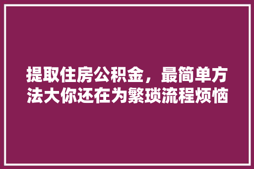 提取住房公积金，最简单方法大你还在为繁琐流程烦恼吗
