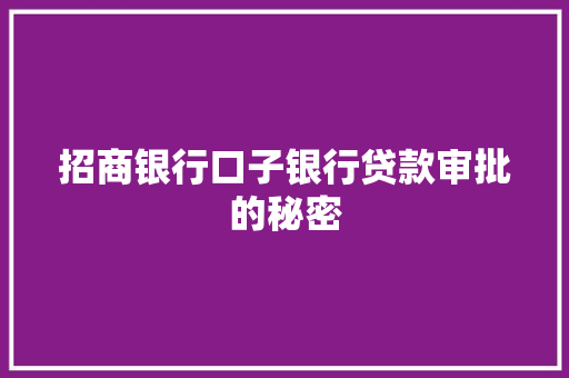 招商银行口子银行贷款审批的秘密