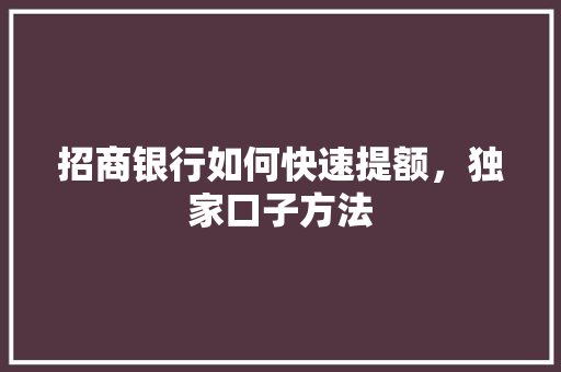 招商银行如何快速提额，独家口子方法