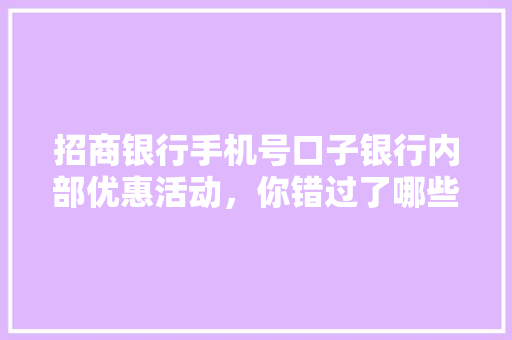 招商银行手机号口子银行内部优惠活动，你错过了哪些