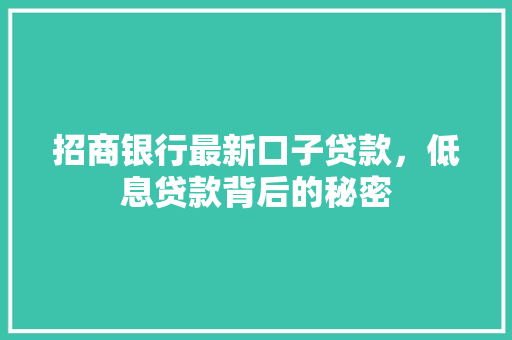 招商银行最新口子贷款，低息贷款背后的秘密